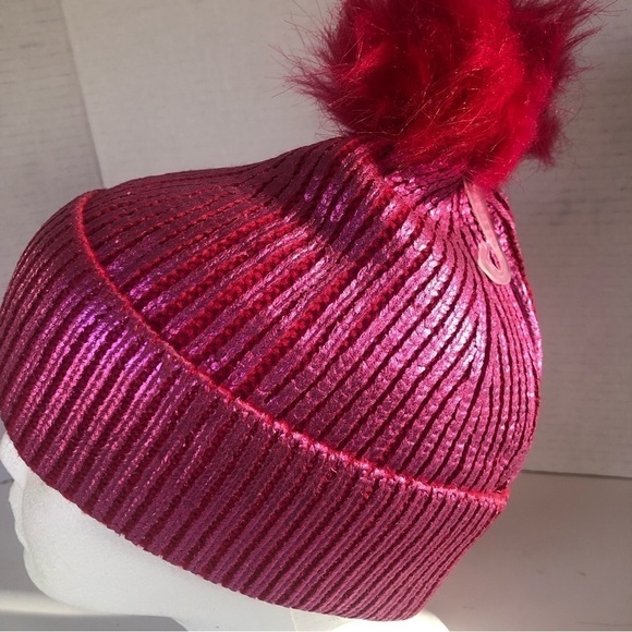 More Than Magic Girls' Ribbed Beanie Hat with Pom Metallic Pink OSFM - Picture 4 of 8